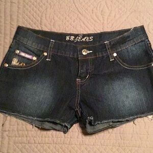 Blue Jean Shorts with Cut-Off Hem and Faded Look
